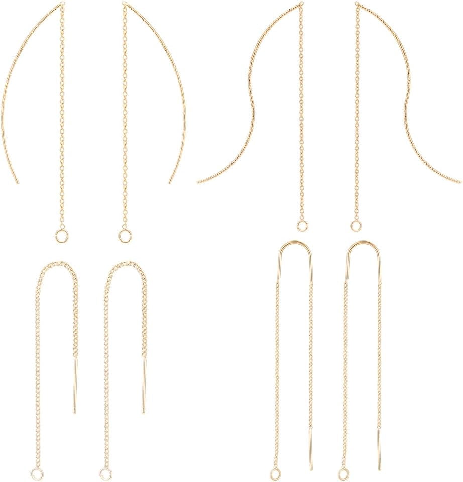 30Pcs 14K Gold Plated Twist Bar Dangle Earring Threaders - 3 Styles, Long Strip Pendants For DIY Jewelry Making
