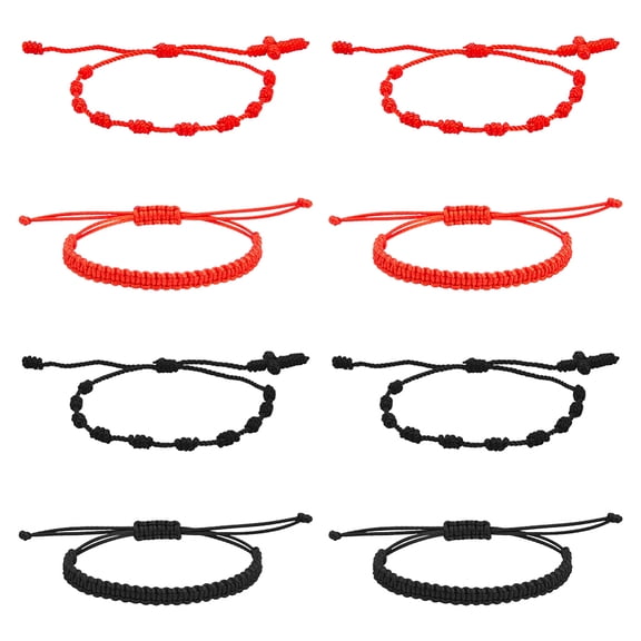8Pcs 4 Style Red String Rope Bracelets Unisex Friendship Bracelets Fashion Adjustable Knot Bracelet Lucky Woven Bracelets Protection Matching Bracelets for Couple Lover Friends DIY