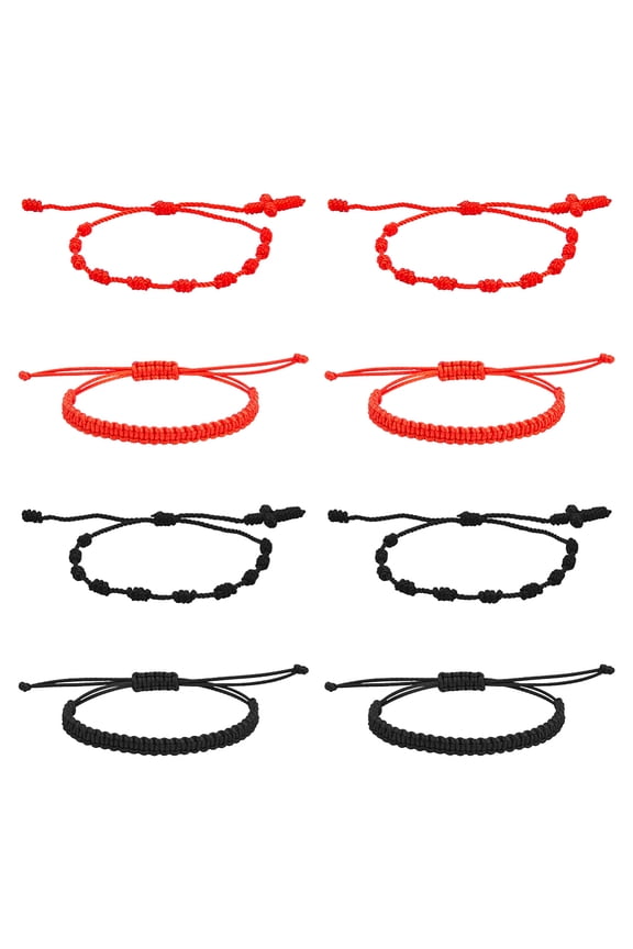 8Pcs 4 Style Red String Rope Bracelets Unisex Friendship Bracelets Fashion Adjustable Knot Bracelet Lucky Woven Bracelets Protection Matching Bracelets for Couple Lover Friends DIY