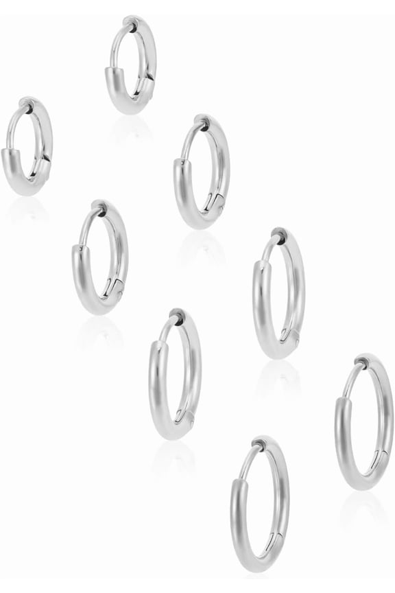 8Pcs 4 Styles 304 Stainless Steel Hoop Earrings for Women Stainless Steel Color 10.5~16x2mm 2pcs/style