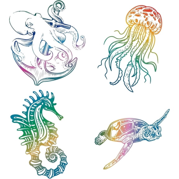 8Pcs 4 Styles 6.3 Inch Sea Animal Window Decals Static Sea Turtles Seahorses Octopuses Pattern Glass Sticker Clings Vinyl Film Bedroom Bathroom Decals for Prevent Stop Birds Dogs Strikes colorful
