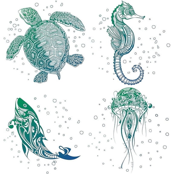8Pcs 4 Styles 6.3 Inch Sea Animals Window Decals Static Glass Sticker Turtles Seahorses Whales Jellyfish Pattern Window Clings Vinyl Film Bedroom Bathroom Decals for Prevent Birds Strikes