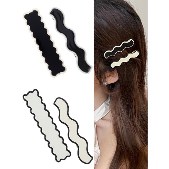 8Pcs 4 Styles Acrylic Hair Clips with Iron Clip for Women and Wave Mixed Color 66x15x13mm 2pcs/style