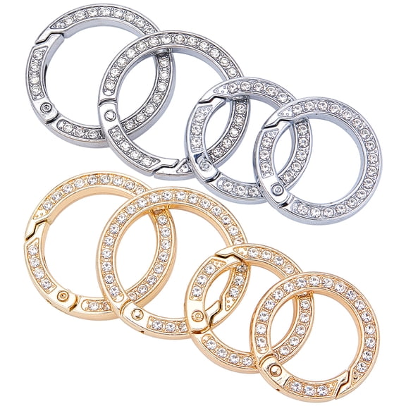 8Pcs 4 Styles Alloy Rhinestone Spring Gate Rings Ring Shape Platinum Light Gold 28.5~34x5mm Inner Diameter: 19~24.5mm 2pcs/style
