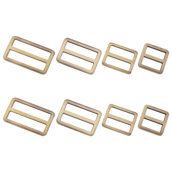 8Pcs 4 Styles Alloy Slider Buckles Adjustable Buckle Fasteners for Strap Leathercraft Bag Belt Rectangle Bronze 26-27.5x25.5-45.5x3-3.5mm