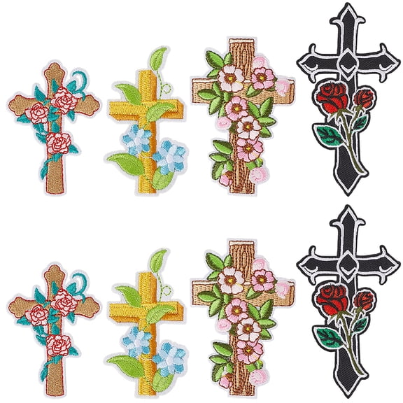 8Pcs 4 Styles Floral Patches Iron On Embroidered Sequin Flower Patterns Embroidery Cloth Decorative Appliques