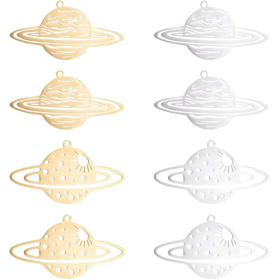 8Pcs 4 Styles Planet Theme Pendant Stainless Steel Charms Saturn Epicyclic Pendants with Loop DIY Jewelry Craft Making Accessoies Hole 1.6mm for DIY