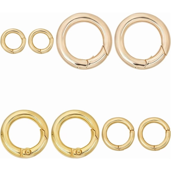 8Pcs 4 Styles Real 18K Gold Plated Round Carabiner Clips Spring Gate Ring Brass Circle Buckle Keyring Snap Hook Trigger O Rings Clasps for Purse Jewelry Bags Lanyard Keychains DIY Crafts for DIY
