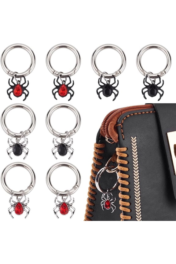 8Pcs 4 Styles Spider Shoes Charms Vintage Gothic Spider Boot Pendants Decorations with Ring for Boot Bag Purse Spider Insect Boot Charms Shoelace Charms Halloween Festival Decoration