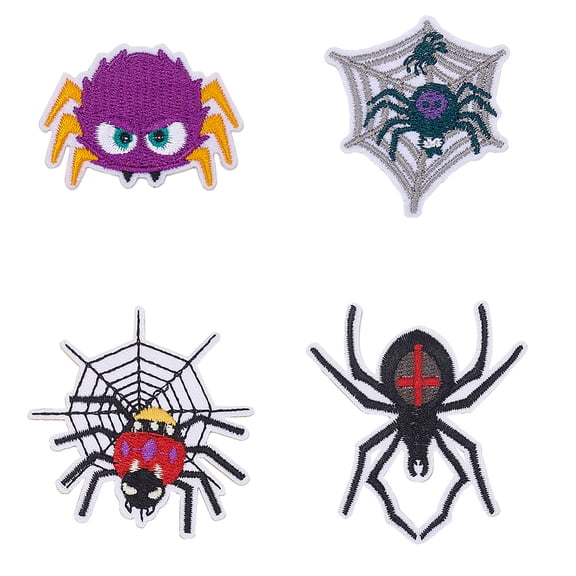 8Pcs 4 Styles Spider Spider Web Polyester Computerized Embroidery Sew on Cloth Patches Mixed Color 35~60.5x42~55.5x1.5~1.8mm