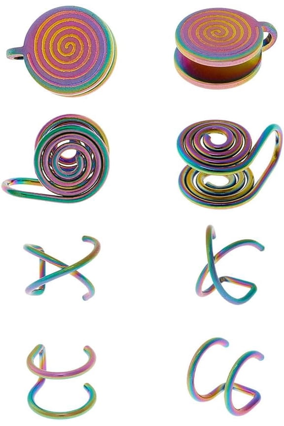 8Pcs 4 Styles Stainless Steel Cuff Earrings Mixed Shapes Rainbow Color 10.5~14x8.5~11.5x8.5~17mm 2pcs/style