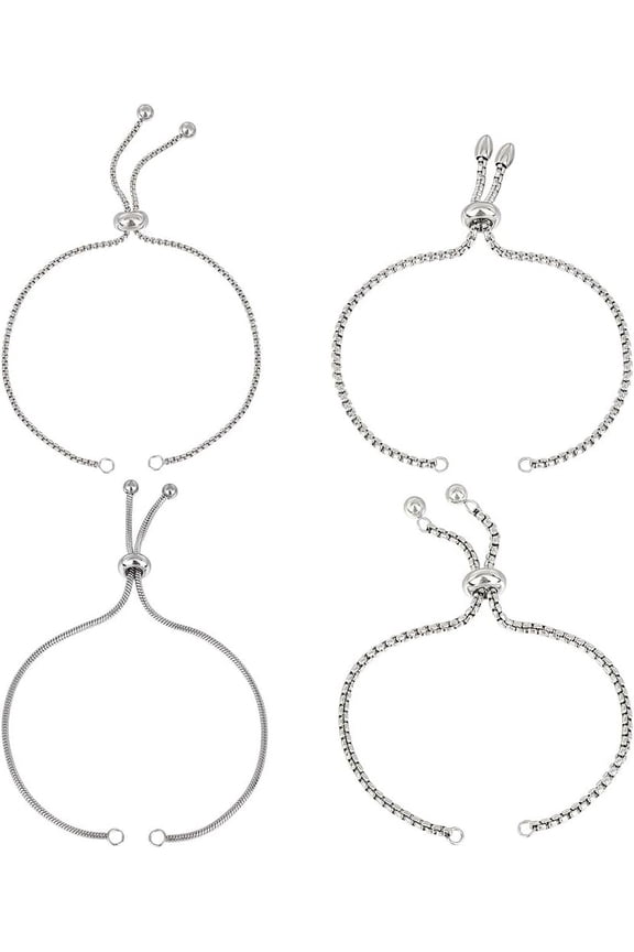 8Pcs 4 Styles Stainless Steel Slider Bracelet Bolo Bracelets Makings Chains Adjustable Extender Chain Metal for DIY Jewellery Making Crafts for DIY