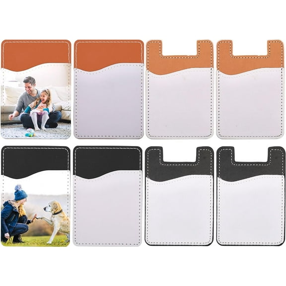 8Pcs 4Styles Sublimation Imitation Leather Phone Card Holder Blank Sublimation Mobile Phone Card Pocket for Mobile Phone Card Pocket Credit Card ID Case Pouch with Adhesive Stickers Rectangle for DIY