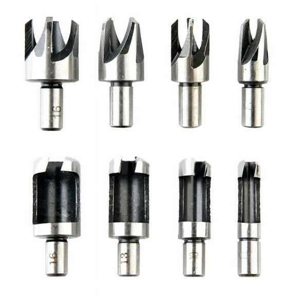 8Pcs 5/8In 1/2In 3/8In 1/4In Wood Plug Cutter Straight and Taper Claw Drill Bit Set Woodworking Hole Saw Cutting Tool