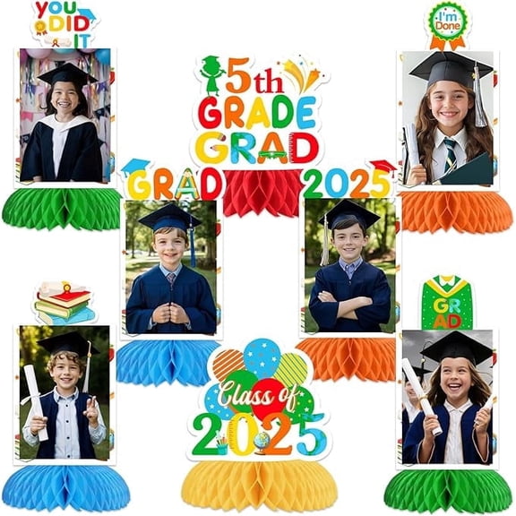 8Pcs 5th Grade Graduation Decorations Honeycomb Centerpieces, Fifth Grade Graduation Decorations for Table, Im Done You Did It for Elementary School Graduation Decorations Class of 2026