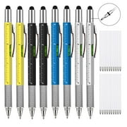 8Pcs 6 in 1 Multitool Pens Gifts for Men Cool Tech Tool Pen EDC Gadgets Screwdriver with Ruler Level Stylus Ballpoint Unique Men Black Yellow Silver Blue