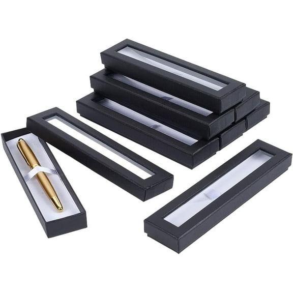 8Pcs 6.9 x 1.7 Inch Black Pen Box Display Empty Pencil Box with Clear Window Lid Rectangle Ballpoint Presentation Paper Display Holder Cases for Business Office Birthday Pens Gifts Souvenir Black