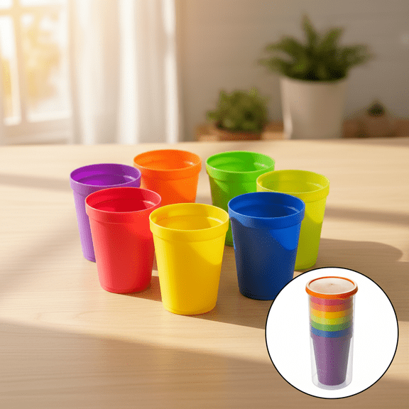 8Pcs 6 Oz Stackable Juice Tumblers Reusable BPA Free Drinking Cups for Kitchen Dining and Family Outdoor Picnics, Multicolor