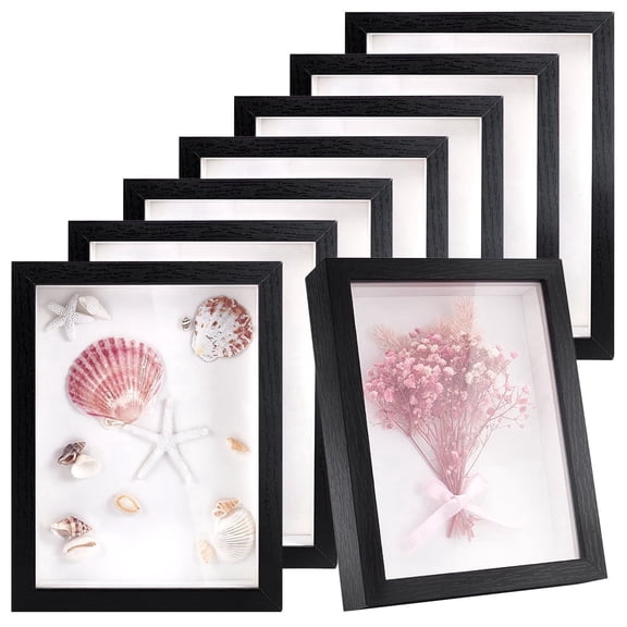 8Pcs 6x8 Inch Wood Shadow Box Photo Frame, Shadow Box Bulk Display Case Rectangle Display Picture Frame for Photos Flower Wedding Bouquets Graduation Object Butterfly Tickets, Black