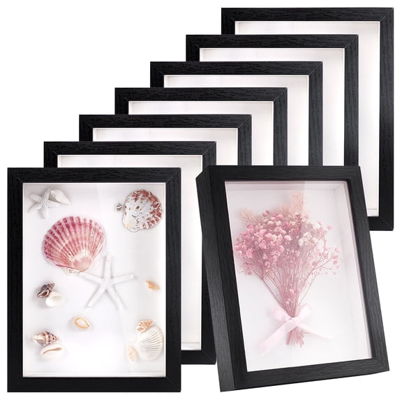 CONCHLERY 8Pcs Wood Shadow Box, Black Rectangle Memorabilia Display Frame for Photos Medals Pins Awards Tickets Crafts and Wedding Memories, 6x8inch
