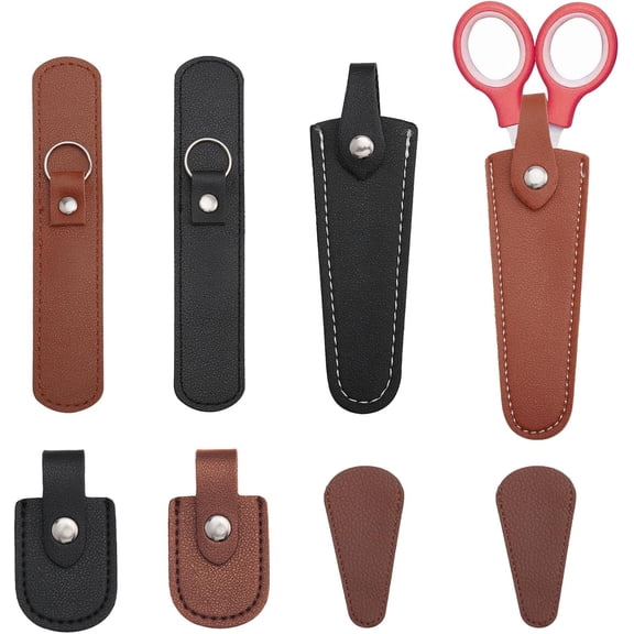 8Pcs 7Styles Scissors Cover Imitation Leather Protective Scissors Cover Scissors Sheath Scissor Tip Wrap for Craft Sewing Stitch Artwork Thread Cutting