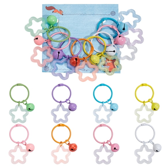 8Pcs 8 Colors Glitter Acrylic Star Pendant Stitch Markers with Bell Iron Crochet Loose Leaf Ring Charms Mixed Color 6cm 1pc/color DIY