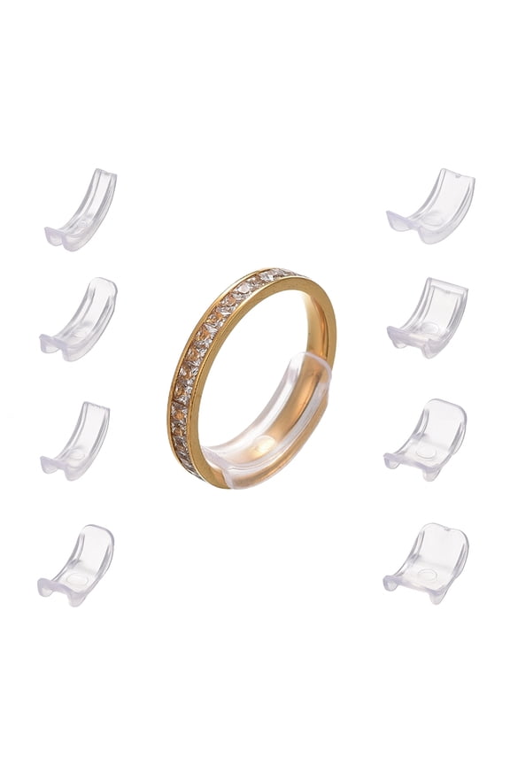 8Pcs 8 Sizes Plastic Invisible Ring Size Adjuster Fit 1~10mm Width Rings Clear 18~20x4~11.5x3mm 8pcs/set