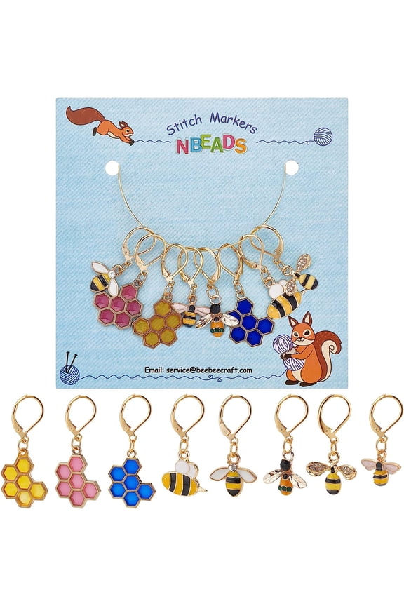 8Pcs 8 Style Bee Honeycomb Dangle Leverback Earrings for Women Golden Mixed Color 26~49mm Pin: 0.8mm 1pc/style