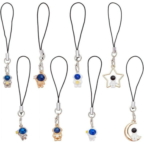 8Pcs 8 Style Cartoon Astronaut Pendant Hanging Rope for Mobile Phone Case Decoration Mixed Color 8.3~9.2cm 1pc/style creative