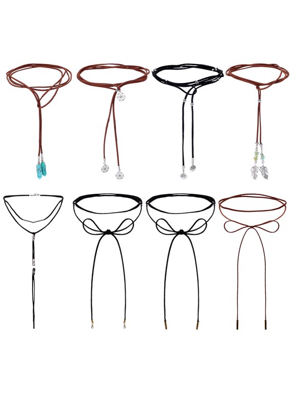 8Pcs 8 Style Long Choker Cowgirl Boho Suede Necklace Gothic Vintage Layered Suede Leather Velvt Choker Necklaces for Woman Jewelry Accessories