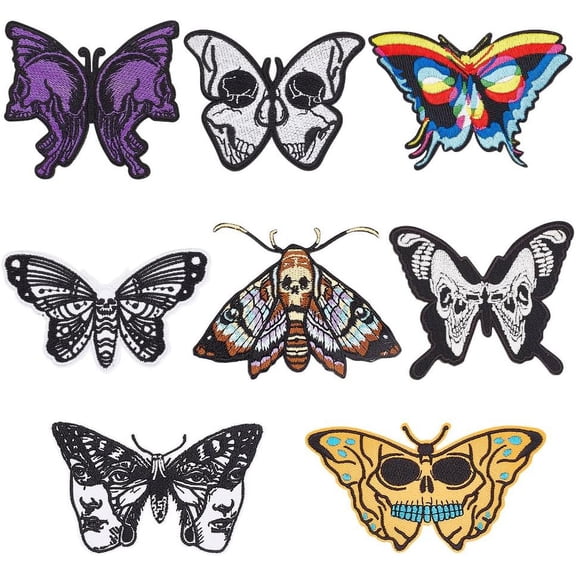 8Pcs 8 Style Moth Computerized Embroidery Cloth Iron on/Sew on Patches Costume Accessories Appliques Mixed Color 55~83x63~102x1.2~1.9mm