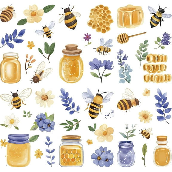 8Pcs 8 Styles Bee Window Decals Animal Wall Cling Plastic PVC Waterproof Self Adhesive Yellow Bees Honey Comb Flowers Leaves Large Stickers Supplies