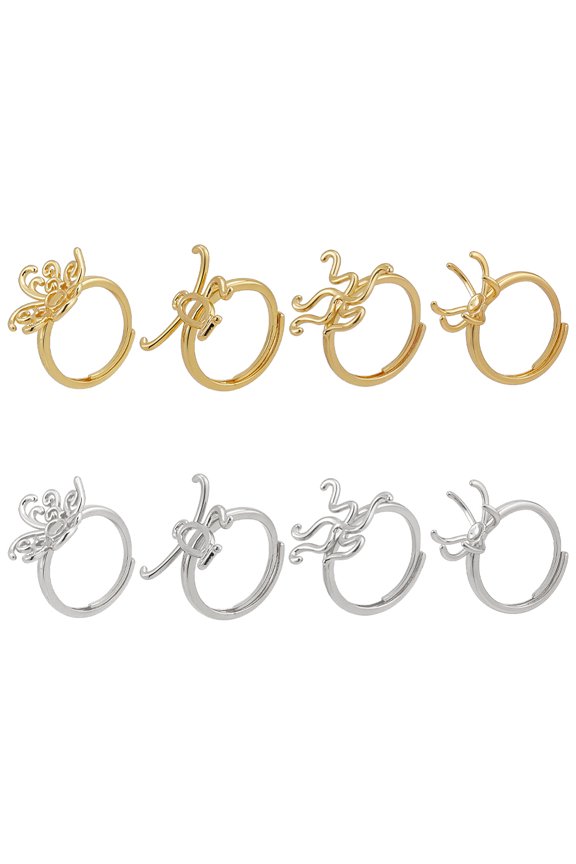 8Pcs 8 Styles Brass Adjustable Ring Components Prong Ring Settings Mixed Color Inner Diameter: 17.3~18.5mm 1pc/style