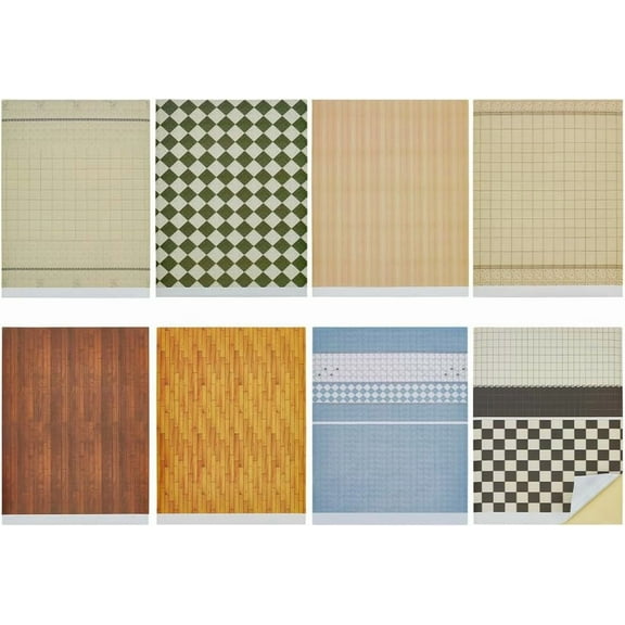 8Pcs 8 Styles Coated Paper Wallpaper Waterproof Wall Stickers for Model Sand Table Building Decoration Rectangle Mixed Color 295x210x0.2mm Colorful