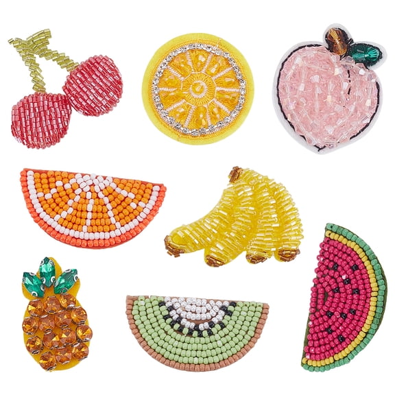 8Pcs 8 Styles Computerized Embroidery Cloth Iron on/Sew on Patches Costume Accessories Appliques Fruit Mixed Shapes 23~39x20~44x3~7mm 1pc/style