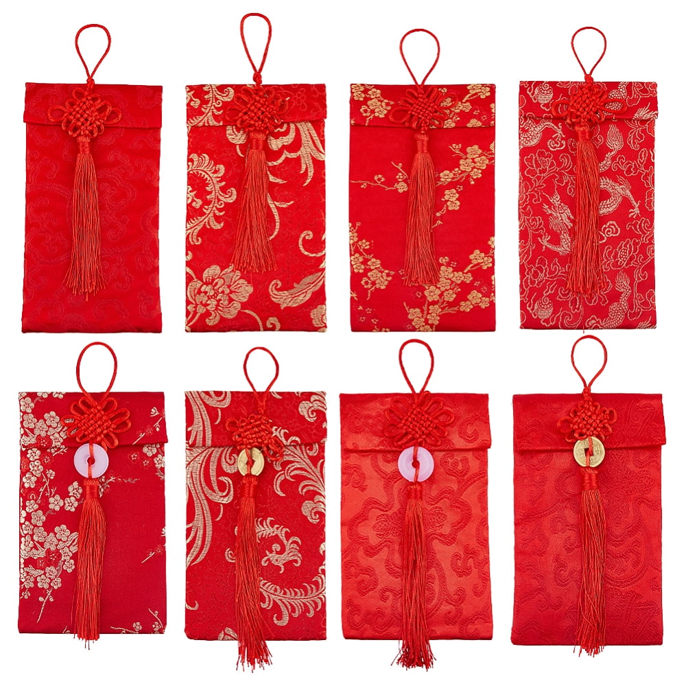 8Pcs 8 Styles Floral Embroidery Brocade Bags Chinese Red Envelopes ...