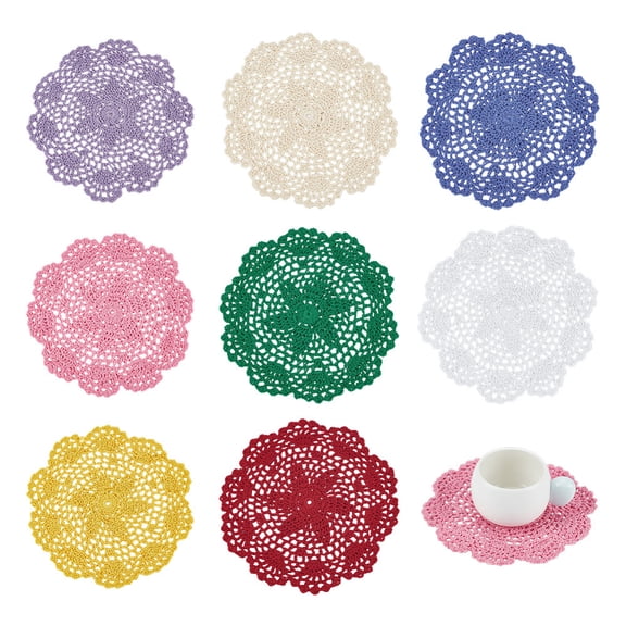 8Pcs 8 Styles Handmade Crochet Cloth Coaster 7.87/8.26inch Vintage Lace Doily Coaster Multiple Sizes for Various Cup Types