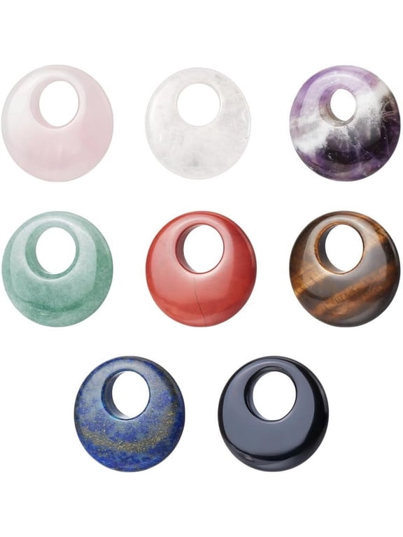 8Pcs 8 Styles Natural Stone Bead Pendants 1.2inch Natural Donut Gemstone Eccentric Hole Ring Shape Mixed Stone Bead for Jewelry Making Jewelry Making Necklace Key Hole: 1.2cm