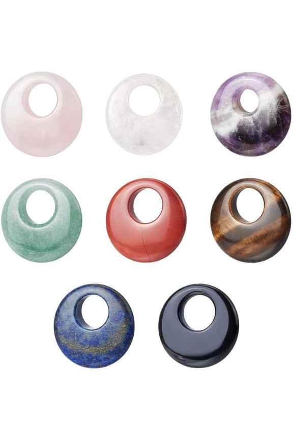 8Pcs 8 Styles Natural Stone Bead Pendants 1.2inch Natural Donut Gemstone Eccentric Hole Ring Shape Mixed Stone Bead for Jewelry Making Jewelry Making Necklace Key Hole: 1.2cm