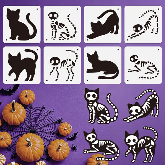 8Pcs 8 Styles PET Hollow Out Drawing Painting Stencils for DIY Scrapbook Photo Album Cat Shape 150x150mm 1pc/style for DIY