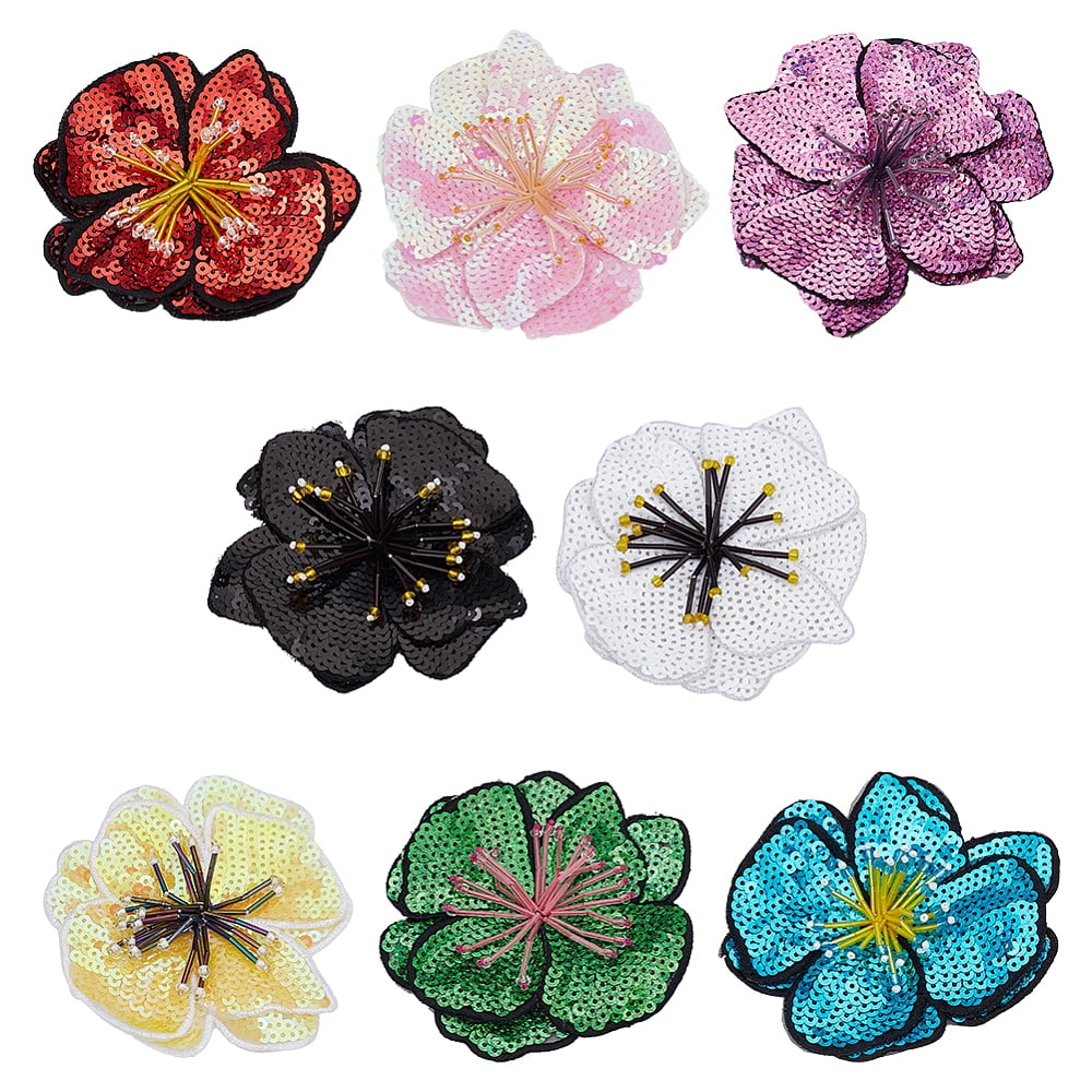 8Pcs 8 Styles Polyester Clothing Patches Flower Mixed Color 110~115x100 ...
