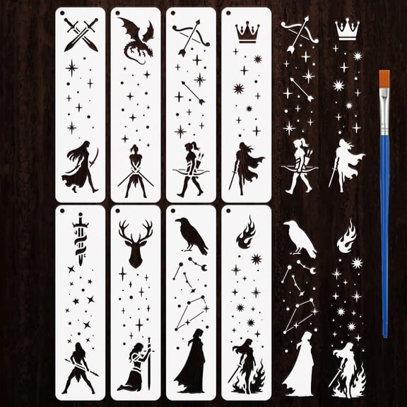8Pcs 8 Styles Queen Warrior Plastic Hollow Out Drawing Painting Stencils for DIY Scrapbook Photo Album Human 310x80mm 1pc/style diy