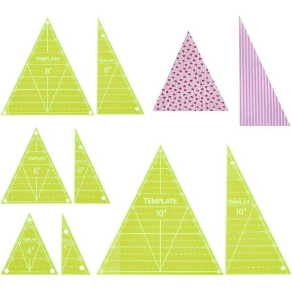 8Pcs 8 Styles Quilting Template Ruler Acrylic Sewing Machine Thickness Gauge DIY Hand Patchwork Cutting Craft Triangle Green Yellow
