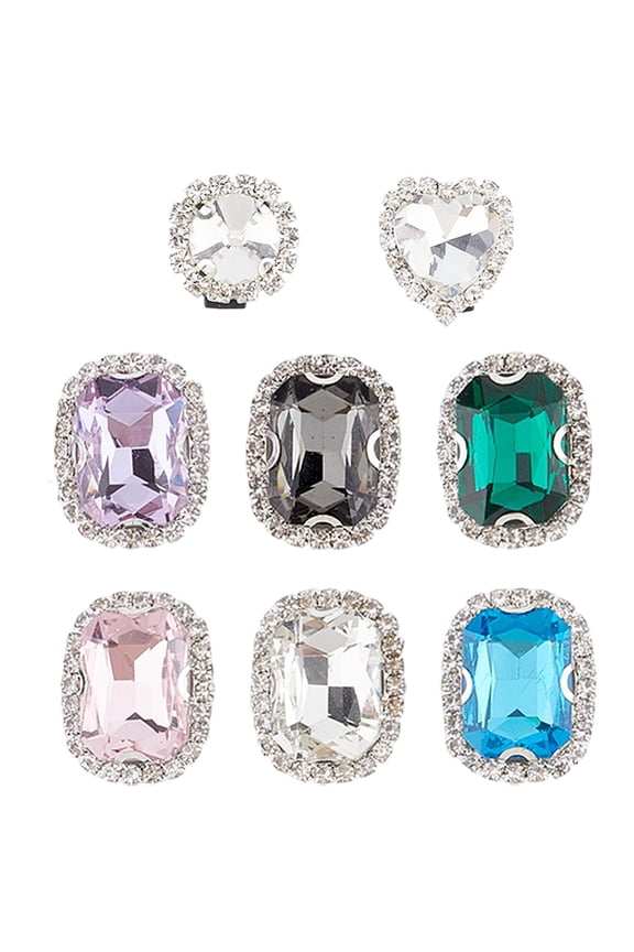 8Pcs 8 Styles Shoe Charms Bling Shoelace Charms Metal Iron Resin Glass Plastic Imitation Pearl Round Rectangle Heart Shoes Jewelry Clip DecorationDIY