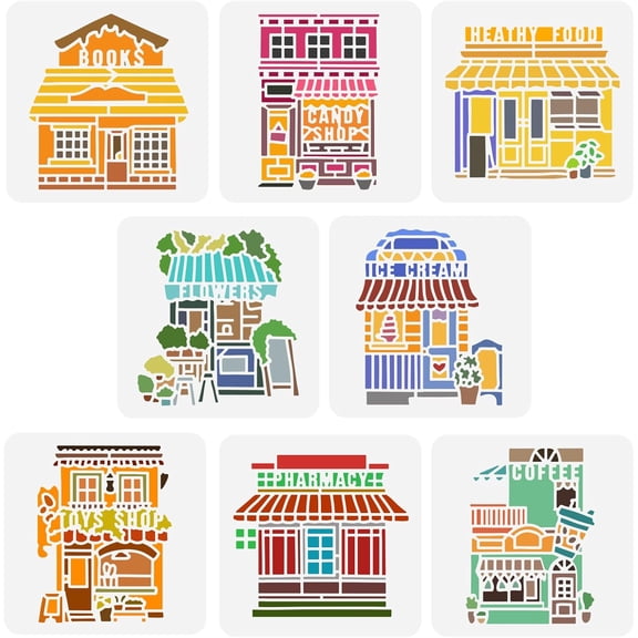 8Pcs 8 Styles Street Theme PET Drawing Painting Stencils Templates Sets Bulldog Pattern 15x15cm 8 styles 1 style/1pc Creation