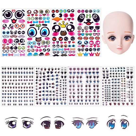 8Pcs 8 Styles Water Transfer Eyes Stickers for Middle Clay Model Face Eye Pattern Mixed Color 128 -193x96 -151x0.2 -1.5mm 1pc/style