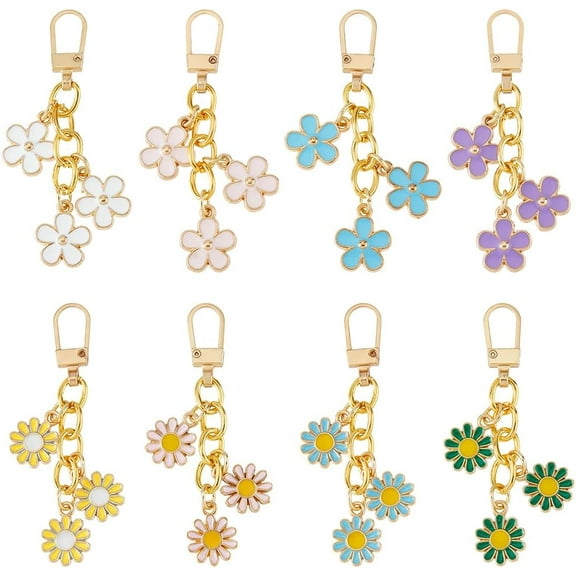 8Pcs 8 Styles Zipper Pull Charms Bulk Alloy Enamel Zipper Replacement Metal Zippers Decorative Flower Charms Zippers Pull Extended Tab Mend Fixer for DIY handcrafting