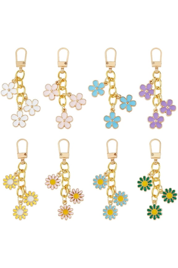 8Pcs 8 Styles Zipper Pull Charms Bulk Alloy Enamel Zipper Replacement Metal Zippers Decorative Flower Charms Zippers Pull Extended Tab Mend Fixer for DIY Sewing Backpacks Wallet Handbags