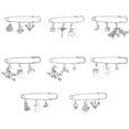 thumbnail image 1 of 8Pcs 8Styles Zinc Alloy Charms Safety Pin Brooches Set Lapel Pins for Backpack Clothes Decoration Silve, 1 of 6