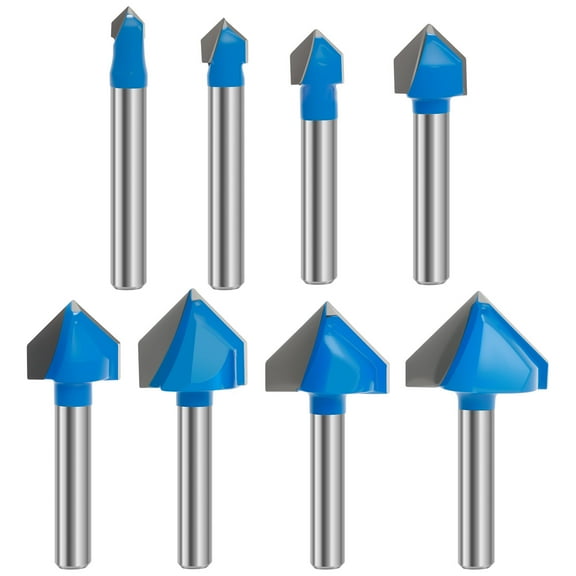 8Pcs 90 Degree V Groove Router Bit Set Carbide 1/4 Inch Shank V Carve CNC Router Bit Woodworking Tool for Cutting Grooving